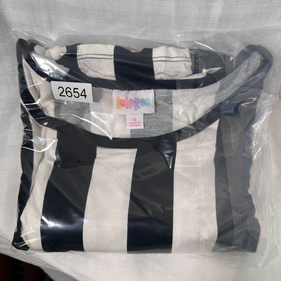 LuLaRoe IRMA Black White Striped Referee Beetlejuice Hi-Low Tunic Shirt SMALL S - Picture 5 of 5